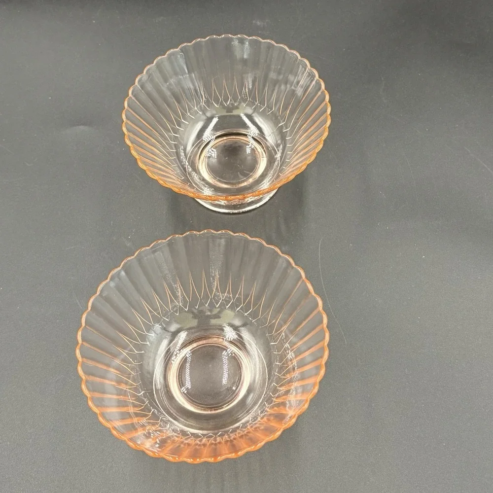 Pink Depression Glass Petal Ware Fruit Cup Ribbed Scalloped‎ Set Of 2 Small